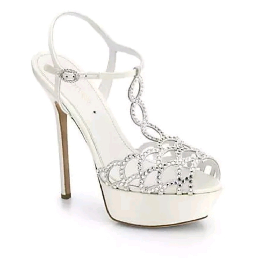 Sergio Rossi Silver crystal platform heels